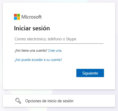 Pantalla de inicio de sesión de Microsoft